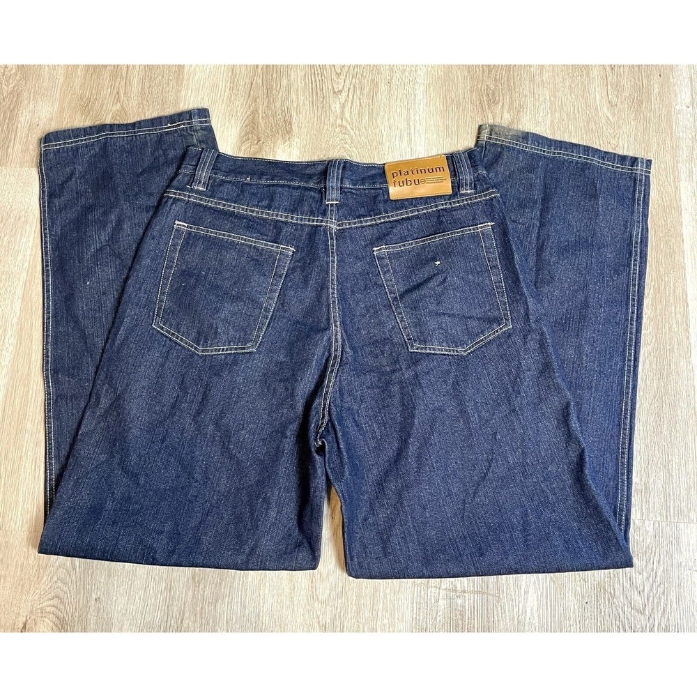 Platinum FUBU Mens Dark Wash Wide Leg‎ Denim Jeans Size 34x34